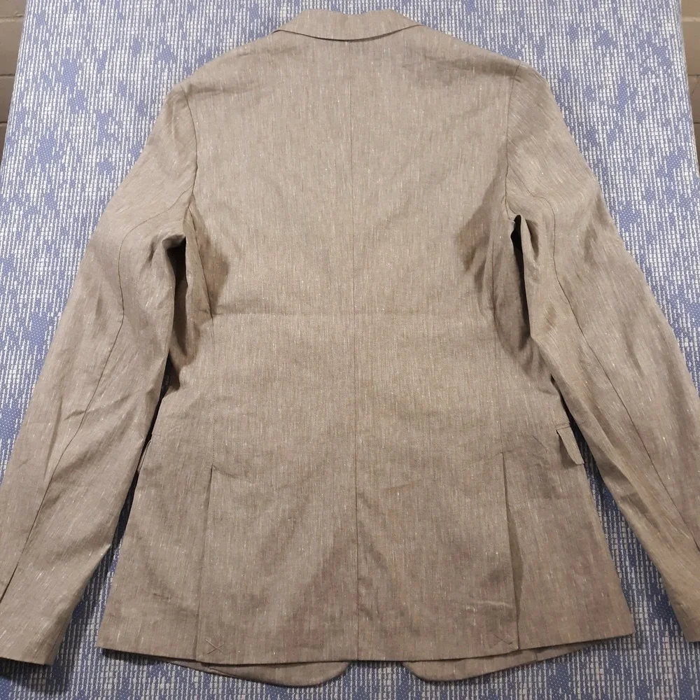 American Tall Linen Blend Blazer Jacket Mens 40 Tall Beige Unstructured NEW